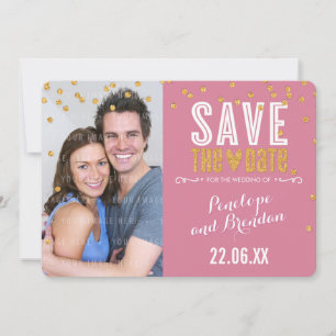 BESPAAR DATUM goudglitter confetti roos roze Save The Date