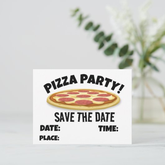BESPAAR DATUM PIZZA PARTIJ AANGEPASTE INVITATIES B AANKONDIGINGSKAART (Staand voorkant)