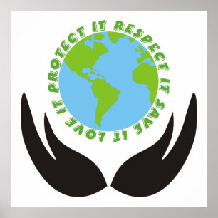 Bespaar de aarde en handen poster