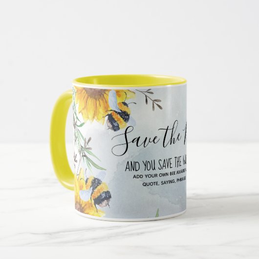 Bespaar de bijen en bespaar de wereld op maat mok (Voorkant links)