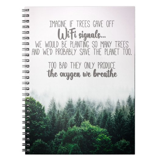 Bespaar de bomen zuurstof met een afbeelding met e notitieboek (Voorkant)