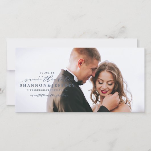 BESPAAR DE DATE elegante fotokaart voor kalligrafi Save The Date (Voorkant)
