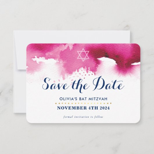BESPAAR DE DATE MITZVAH moderne, roze sterroze wat Bedankkaart (Voorkant)