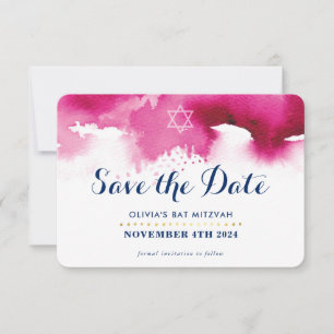 BESPAAR DE DATE MITZVAH moderne, roze sterroze wat Bedankkaart