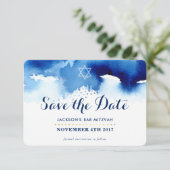 BESPAAR DE DATE MITZVAH moderne ster blauwe waterv Bedankkaart (Staand voorkant)