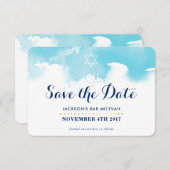 BESPAAR DE DATE MITZVAH moderne ster blauwe waterv Bedankkaart (Voorkant / Achterkant)