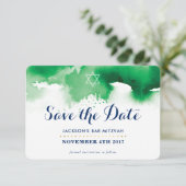 BESPAAR DE DATE MITZVAH moderne ster groene waterv Bedankkaart (Staand voorkant)