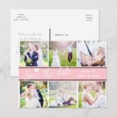 BESPAAR DE DATE roze witte bruiloft 6 FOTO Briefka Aankondigingskaart (Voorkant / Achterkant)