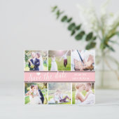 BESPAAR DE DATE roze witte bruiloft 6 FOTO Briefka Aankondigingskaart (Staand voorkant)