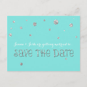 BESPAAR DE DATE Zilver Confetti Wedding Verloving Aankondigingskaart