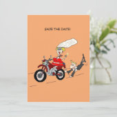 BESPAAR DE DATUM BIKER WEDDING INVITE KAART (Staand voorkant)