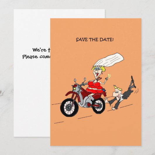 BESPAAR DE DATUM BIKER WEDDING INVITE KAART (Voorkant / Achterkant)