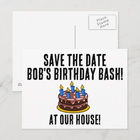 BESPAAR DE DATUM BIRTHDAY CAKE ARTIJVERZOEKEN AANKONDIGINGSKAART (Voorkant / Achterkant)