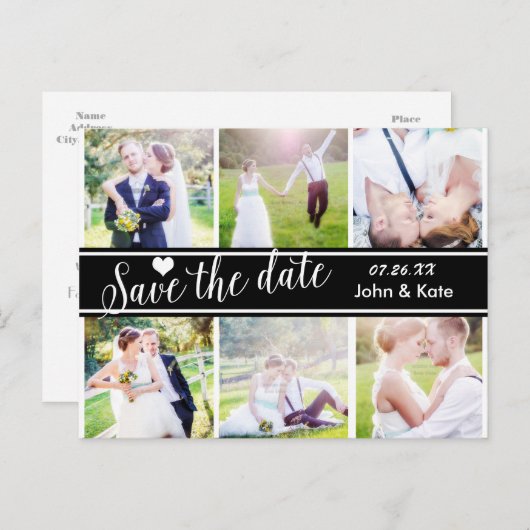 BESPAAR DE DATUM Black White Weddenschap 6 FOTO Br Aankondigingskaart (Voorkant / Achterkant)