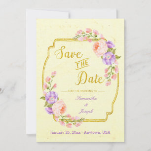Bespaar de datum bloem- en goudkleurige aanpasbare save the date