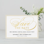 BESPAAR DE DATUM elegant fancy script iory gold Folie Uitnodiging (Staand Voorkant)