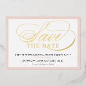 BESPAAR DE DATUM elegant fancy script zwart roze g Folie Uitnodiging (Voorkant)