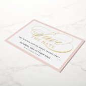 BESPAAR DE DATUM elegant fancy script zwart roze g Folie Uitnodiging (Gedraaid)