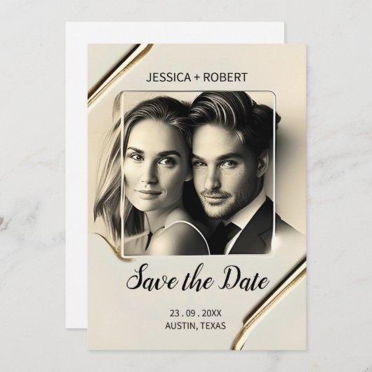 BESPAAR DE DATUM ELEGANT LUXURY INVITATIE KAART (Voorkant / Achterkant)