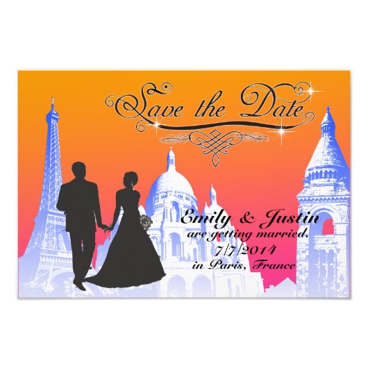 BESPAAR DE DATUM FOTO MET UITZICHT PARIJS, FRANKRI AFDRUK (Voorkant)