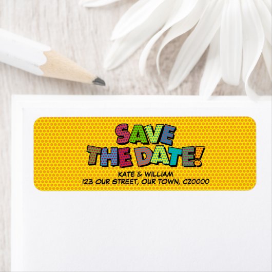 BESPAAR DE DATUM Fun Retro Comic Book Pop Art Etiket (Insitu)