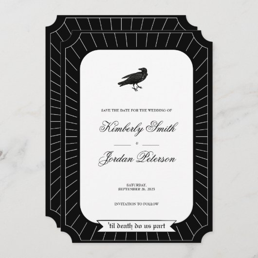 BESPAAR DE DATUM Gotisch Skeleton Tarot Wedding B& Kaart (Voorkant / Achterkant)