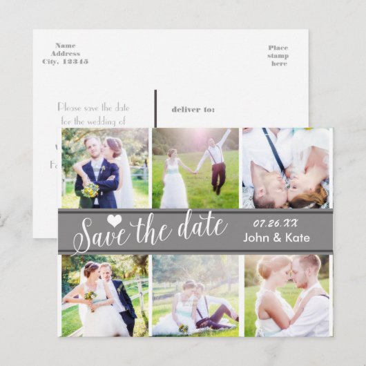 BESPAAR DE DATUM grijze bruiloft 6 FOTO-Briefkaart Aankondigingskaart (Voorkant / Achterkant)