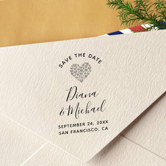 BESPAAR DE DATUM-kalligrafie met een warm hart Zelfinktende Stempel