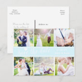 BESPAAR DE DATUM Light Blue Weddenschap 6 FOTO Bri Aankondigingskaart (Voorkant / Achterkant)