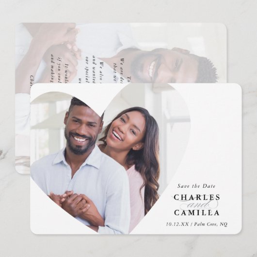 BESPAAR DE DATUM modern, elegant lijst hart Kaart (Voorkant / Achterkant)