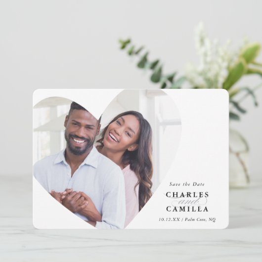 BESPAAR DE DATUM modern, elegant lijst hart Kaart (Staand voorkant)