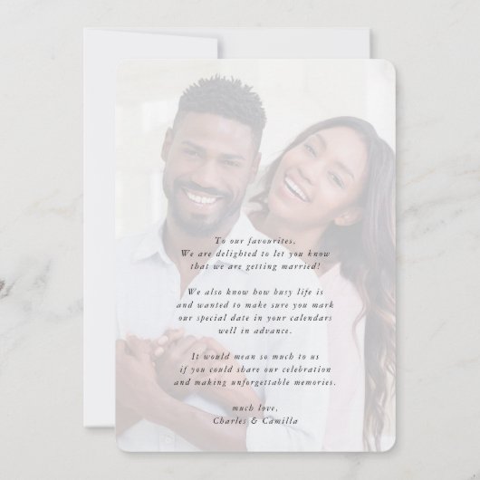 BESPAAR DE DATUM modern, elegant lijst hart Kaart (Achterkant)