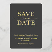 BESPAAR DE DATUM modern elegant minimaal houtskool Folie Uitnodiging (Voorkant)