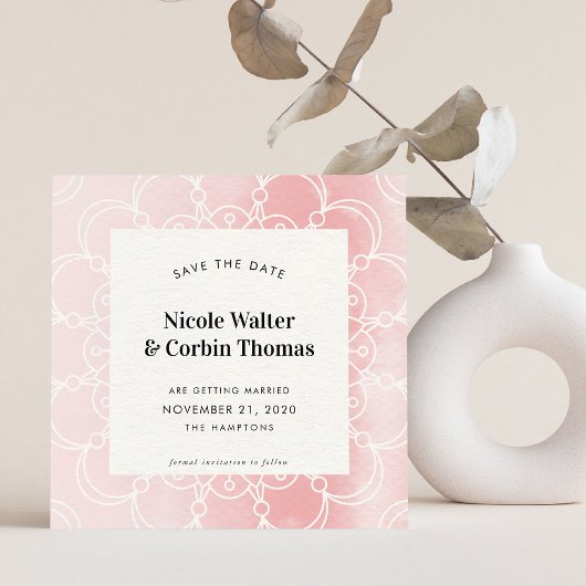 BESPAAR DE DATUM moderne boho mandala roze waterve Kaart