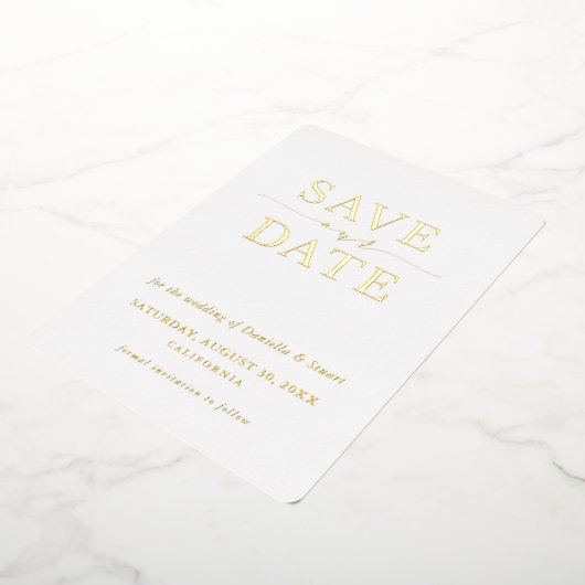 BESPAAR de DATUM moderne elegant minimaal Folie Uitnodiging (Gedraaid)