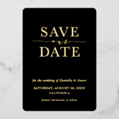 BESPAAR DE DATUM moderne elegant minimaal zwart Folie Uitnodiging (Voorkant)