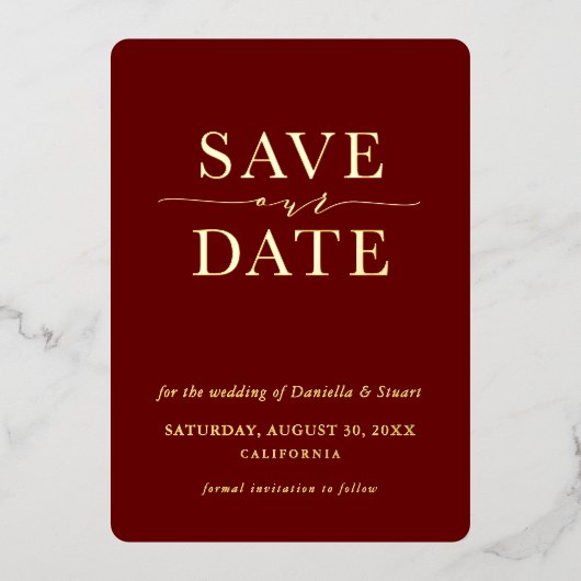 BESPAAR DE DATUM moderne, elegante, minimale moer Folie Uitnodiging (Voorkant)