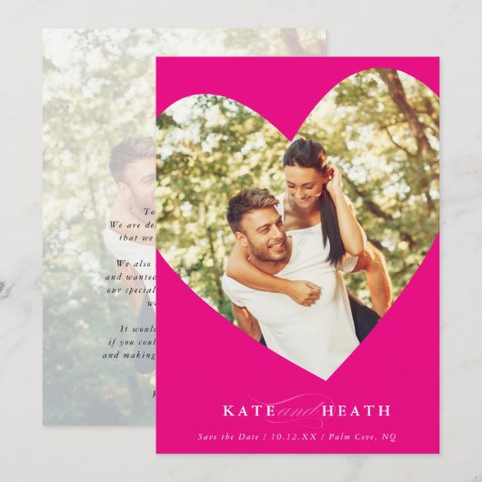 BESPAAR DE DATUM moderne fotoelegant hartgeel in Kaart (Voorkant / Achterkant)