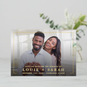 BESPAAR DE DATUM moderne fotominimalistische folie Folie Uitnodiging (Staand Voorkant)