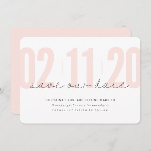 BESPAAR DE DATUM moderne grote aantallen roze zwar Kaart (Voorkant / Achterkant)