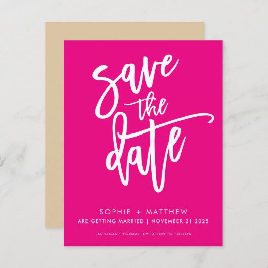 BESPAAR DE DATUM moderne kalligrafiemanuscript hee Save The Date (Voorkant / Achterkant)