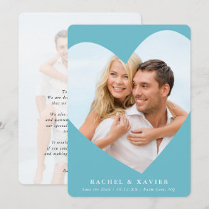 BESPAAR DE DATUM moderne lijst turquoise met fotoh Kaart