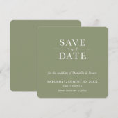 BESPAAR DE DATUM moderne minimale elegante olijfgr Kaart (Voorkant / Achterkant)