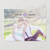 BESPAAR DE DATUM Paarse Typografie Foto Briefkaart (Voorkant)