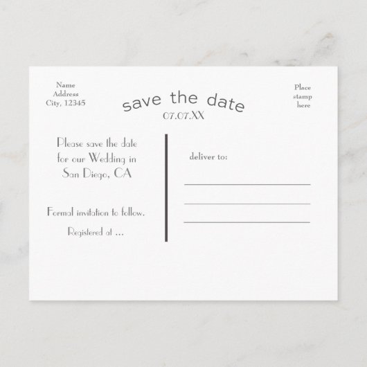 BESPAAR DE DATUM Paarse Typografie Foto Briefkaart (Achterkant)