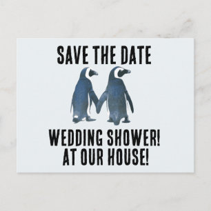 BESPAAR DE DATUM PENGUINES WEDDING SHOWER INVITATI AANKONDIGINGSKAART