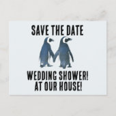BESPAAR DE DATUM PENGUINES WEDDING SHOWER INVITATI AANKONDIGINGSKAART (Voorkant)