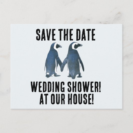 BESPAAR DE DATUM PENGUINES WEDDING SHOWER INVITATI AANKONDIGINGSKAART (Voorkant)