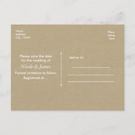 BESPAAR DE DATUM Rustic Kraft Paper Winter Photo P Aankondigingskaart (Achterkant)