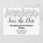 BESPAAR DE DATUM SILVER WHITE BLACK-ballonnen Aankondigingskaart (Voorkant)